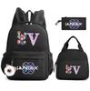 3Pcs/set 26 English Letter K-Pop Demon Hunters Printed Large Capacity Backpack with Lunch Bag Pengcil Case for Teenager Girl Boy Bookbag Travel Bag