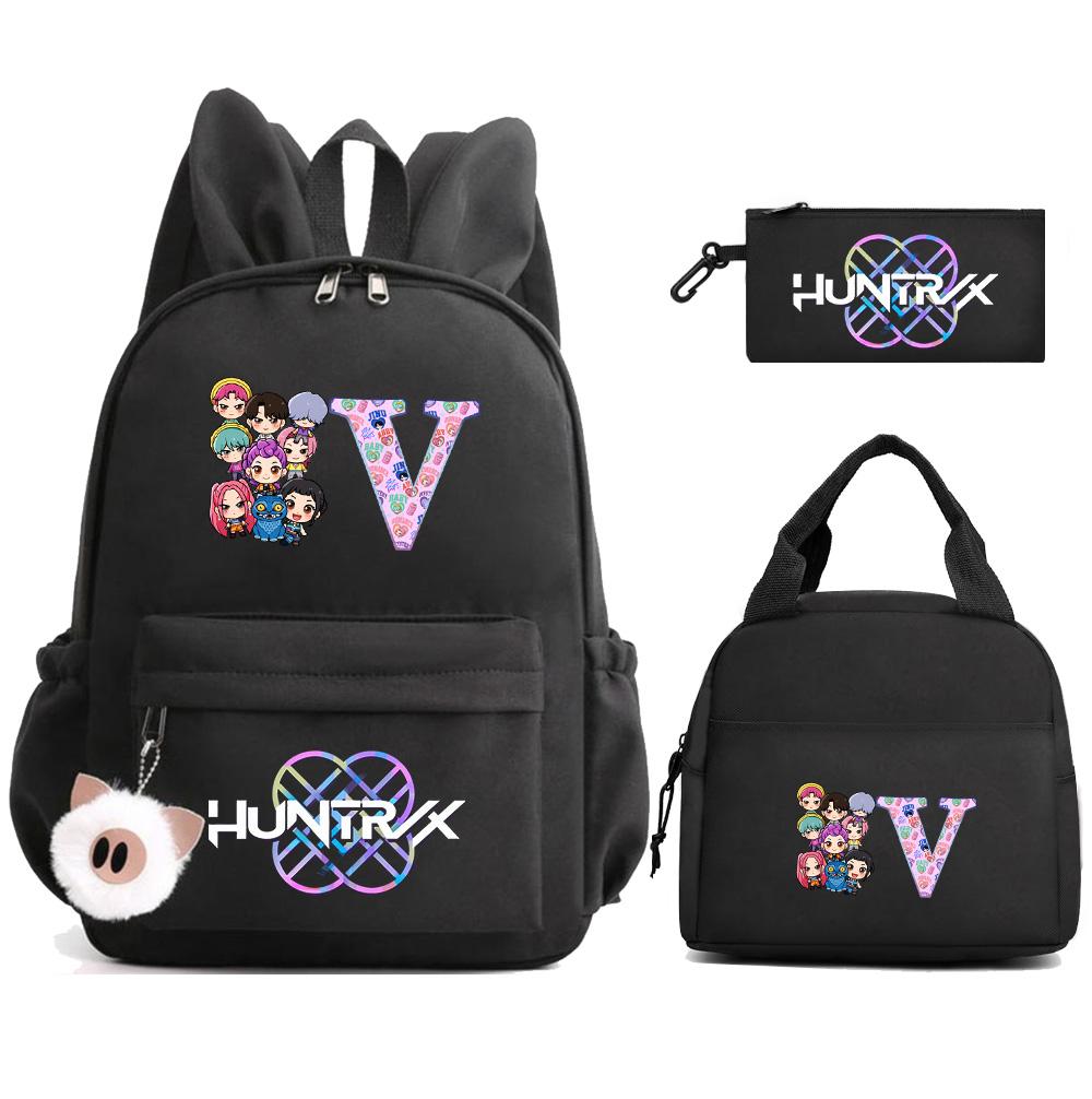 3Pcs/set 26 English Letter K-Pop Demon Hunters Printed Large Capacity Backpack with Lunch Bag Pengcil Case for Teenager Girl Boy Bookbag Travel Bag