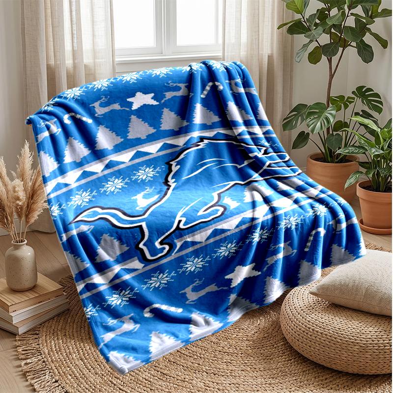 Detroit Lions Sweater Flannel Fleece Blanket Cozy Warm Throw Blanket For Couch Bed Travel All Season Use