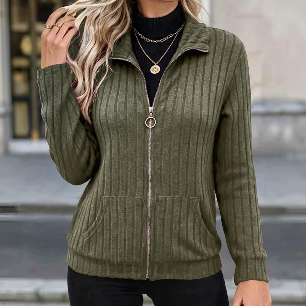 Damen Gerippte Strick Farbjacke für Lässige Alltagsmode