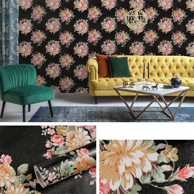 10 m/20 m PVC zahuštěný evropský vintage květinový tištěný podklad Samolepicí samolepky na renovaci tapet Dekorace hotelu