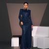 Cross-Border European and American Evening Dress with Long Sleeves, Elegant Round Neck, Sexy Slim Fit, Long Sequined Party Bridesmaid Dress for Women