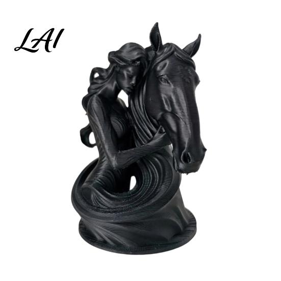 Tabletop Horse Figurine Girl And Embrace Statue 3D Printing Decorative Figurine Sculpture Matte Artistic Sculpture for Living Room Office