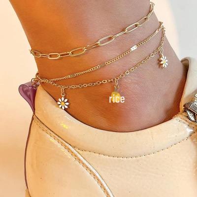 European & American Style Daisy Tassel Anklet Set - Fashionable Beach Multi-layer Foot Jewelry