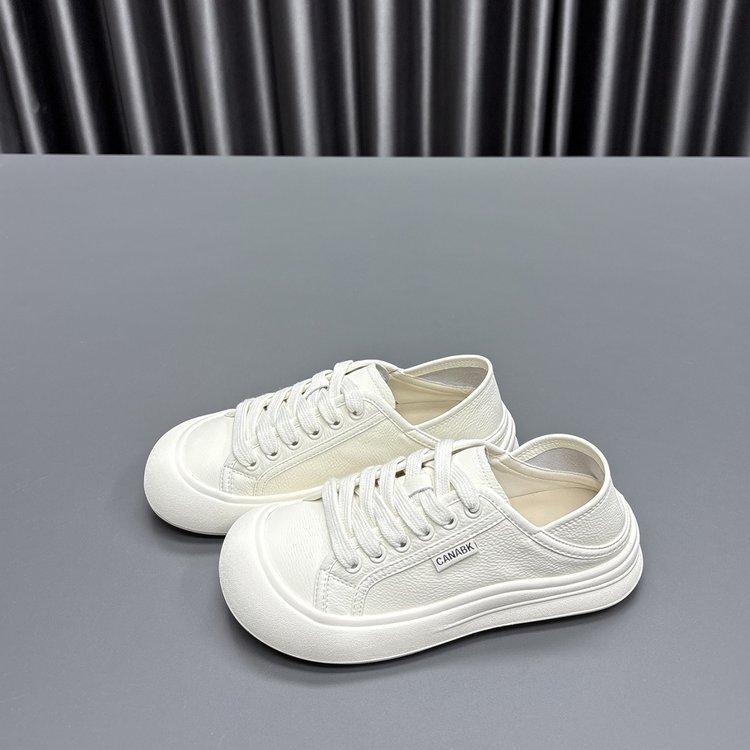 [Counter Version] Two Wear Little White Shoes Women's 2025 Early Autumn New Round Head Platform Cowhide Casual Sports Shoes