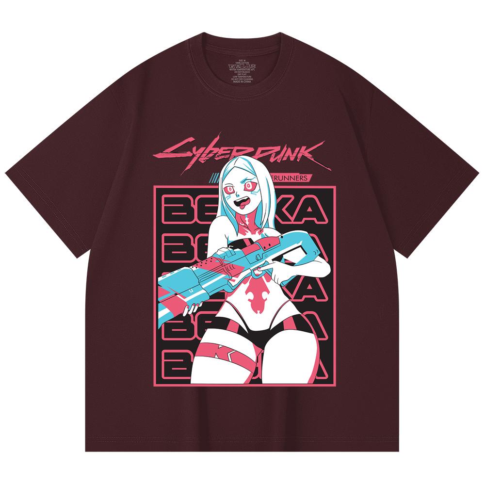 

230 Gsm 100% Cotton Cyberpunk Edgerunners V3 Rebecca Print Unisex Heavy Cotton T Shirt 2XL вина червоного кольору