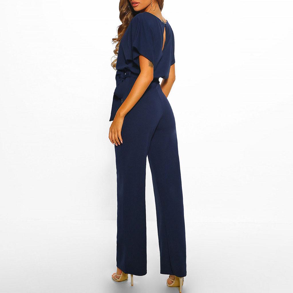 Ugood Summer Women Short Sleeve Playsuit Clubwear Straight Leg Jumpsuit with Belt Dress Ugood Summer Women Short Sleeve Playsuit Clubwear Straight Leg Jumpsuit with Belt Dress