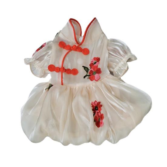 

Питомец Чонсам Пышные рукава Кисточки Вышивка Цветок Платье для собаки Весна Лето Одежда Чонсам для празднования L абрикосовый