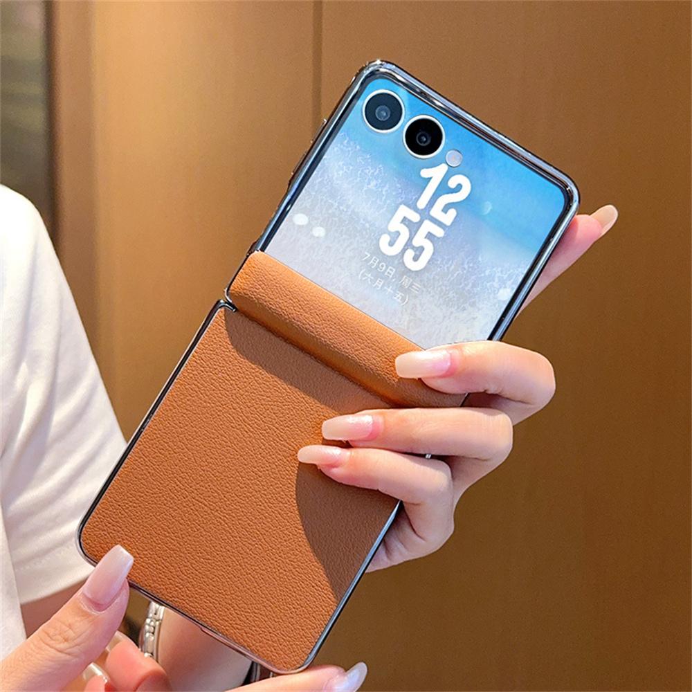 Solid Color Phone Case For Samsung Galaxy Z Flip 7 5G Leather PC Hard Shell Hinge Protective Flip7 Back Cover