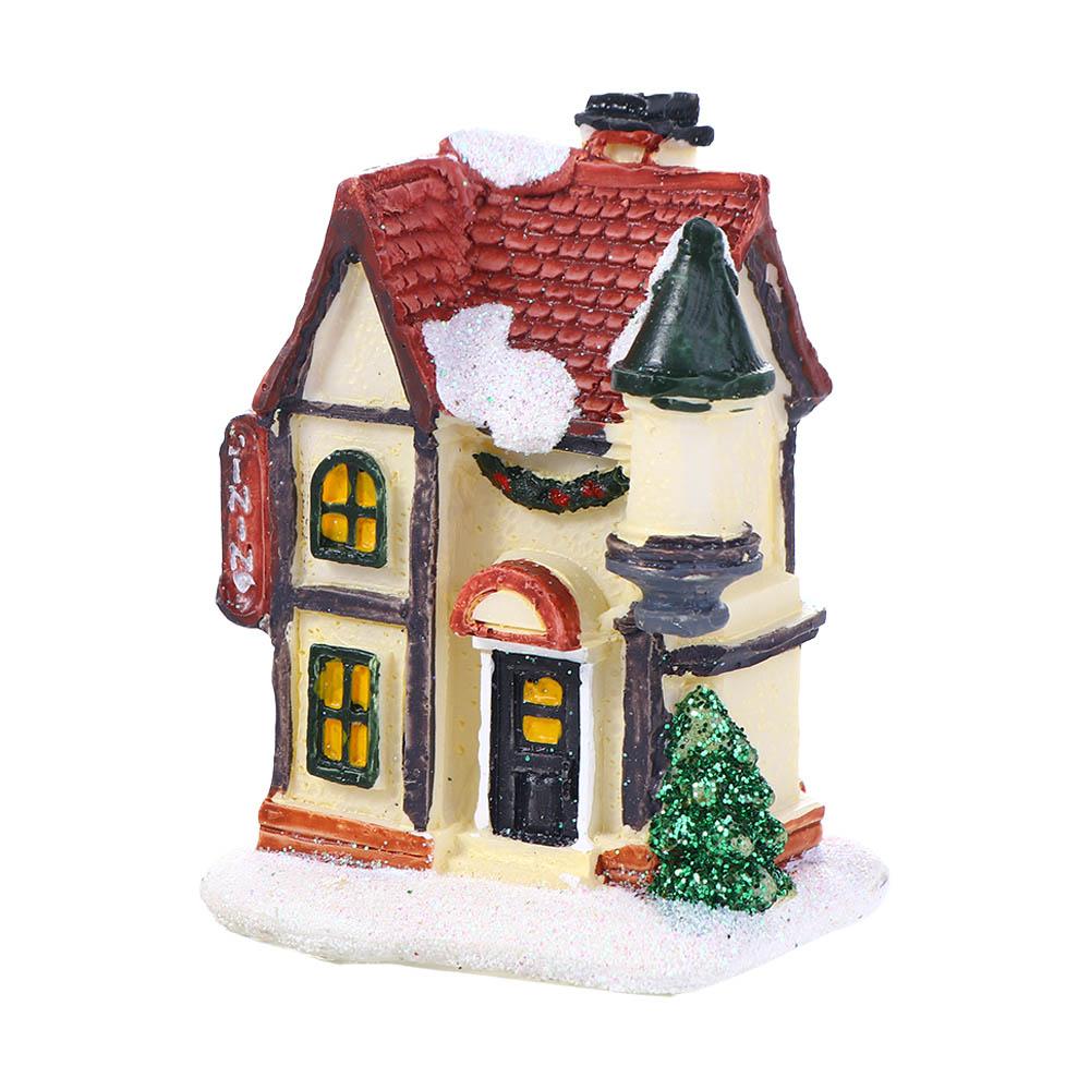 Neujahrs Feengarten Miniaturen Figur Leuchtendes Kunstharz Handwerk Ornament LED-Licht Weihnachtsdekoration Dorfhaus