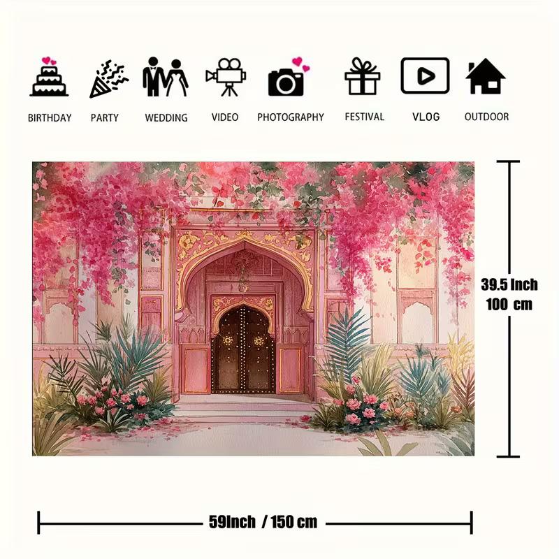 2D Pastel Rajasthan Style Backdrop Watercolor Floral Gate Studio Photography Background 47.2x31.5inch/120*80cm