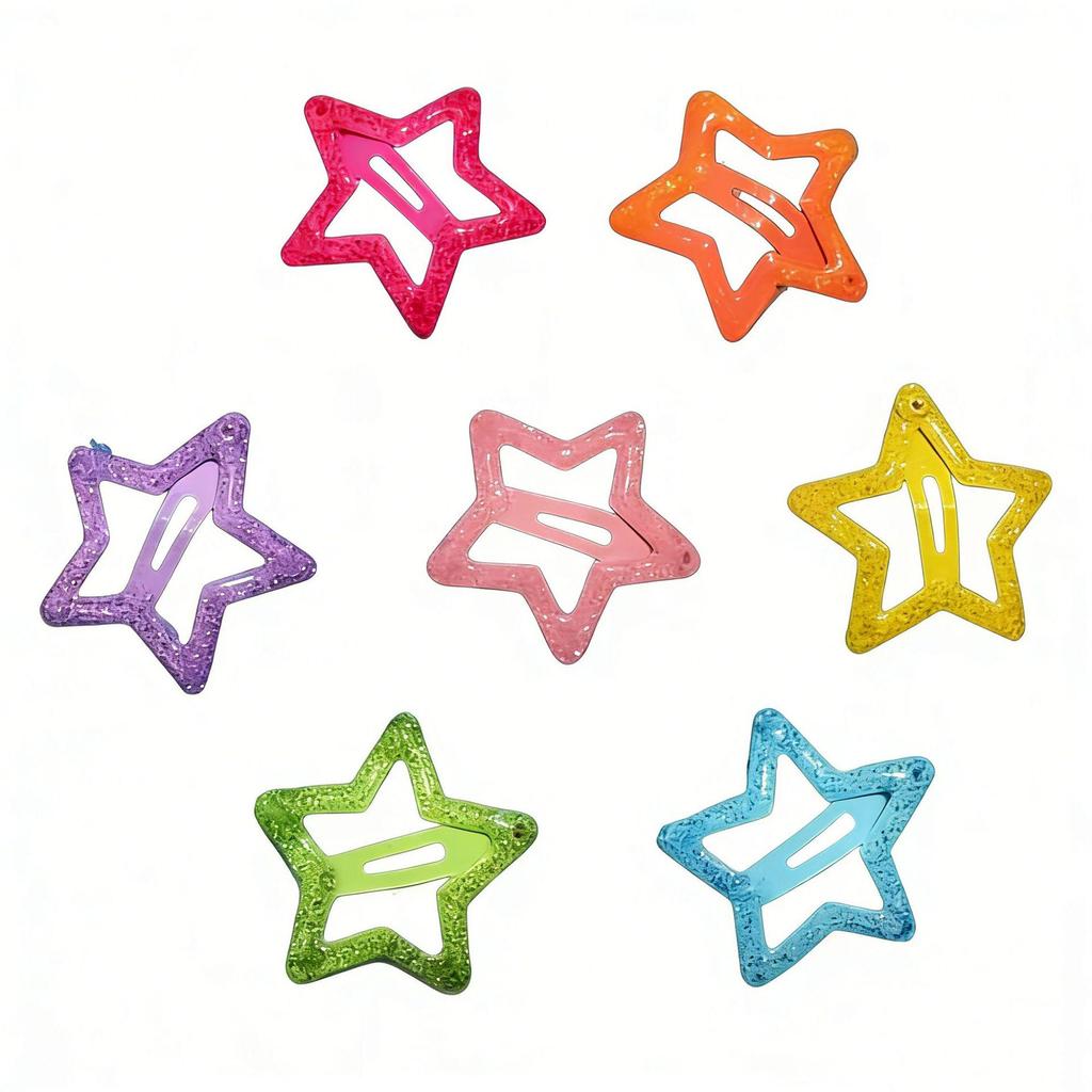 Colorful Glitter Star Hair Clips for Students – Candy Shades for Bangs & Flyaways