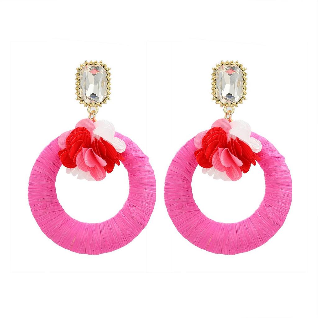 Elegant Round Flower Raffia Earrings - European & American Style