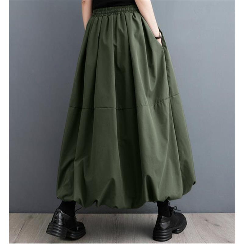 Женская весенне-летняя ретро-юбка свободного кроя, однотонная юбка А-силуэта, полуоблегающая юбка с широкими бретелями 4XL