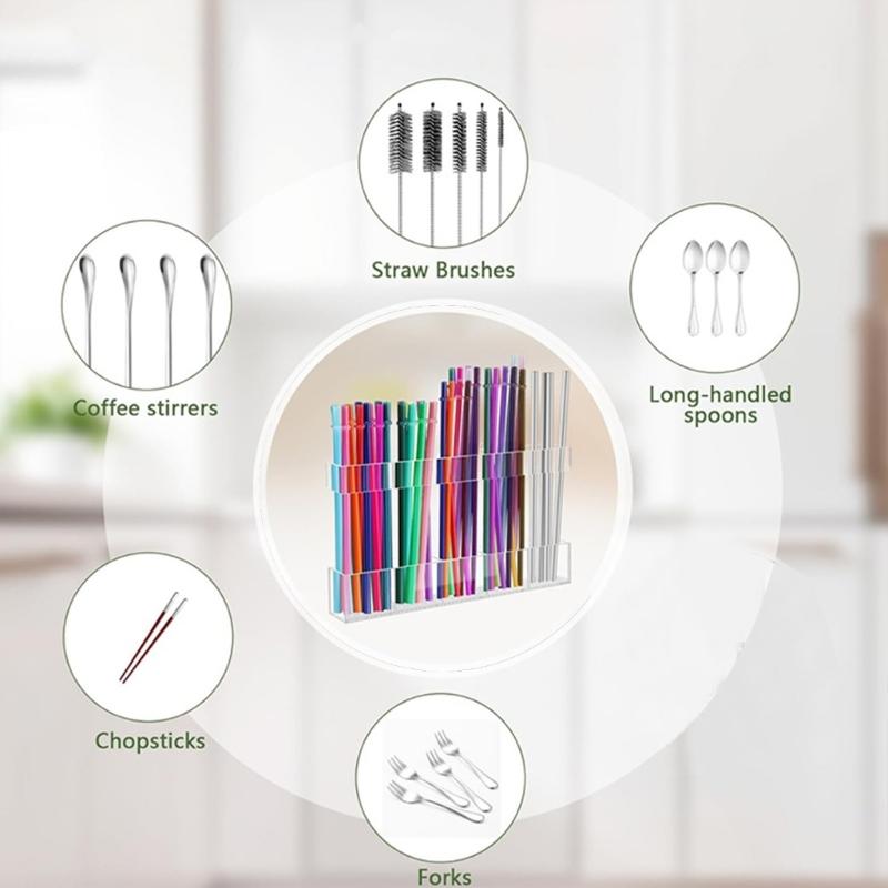 Platzsparender schrankmontierter Strohhalter 9,8 Zoll Klares Acryl-Design mit abnehmbaren Aufklebern zur Heimorganisation