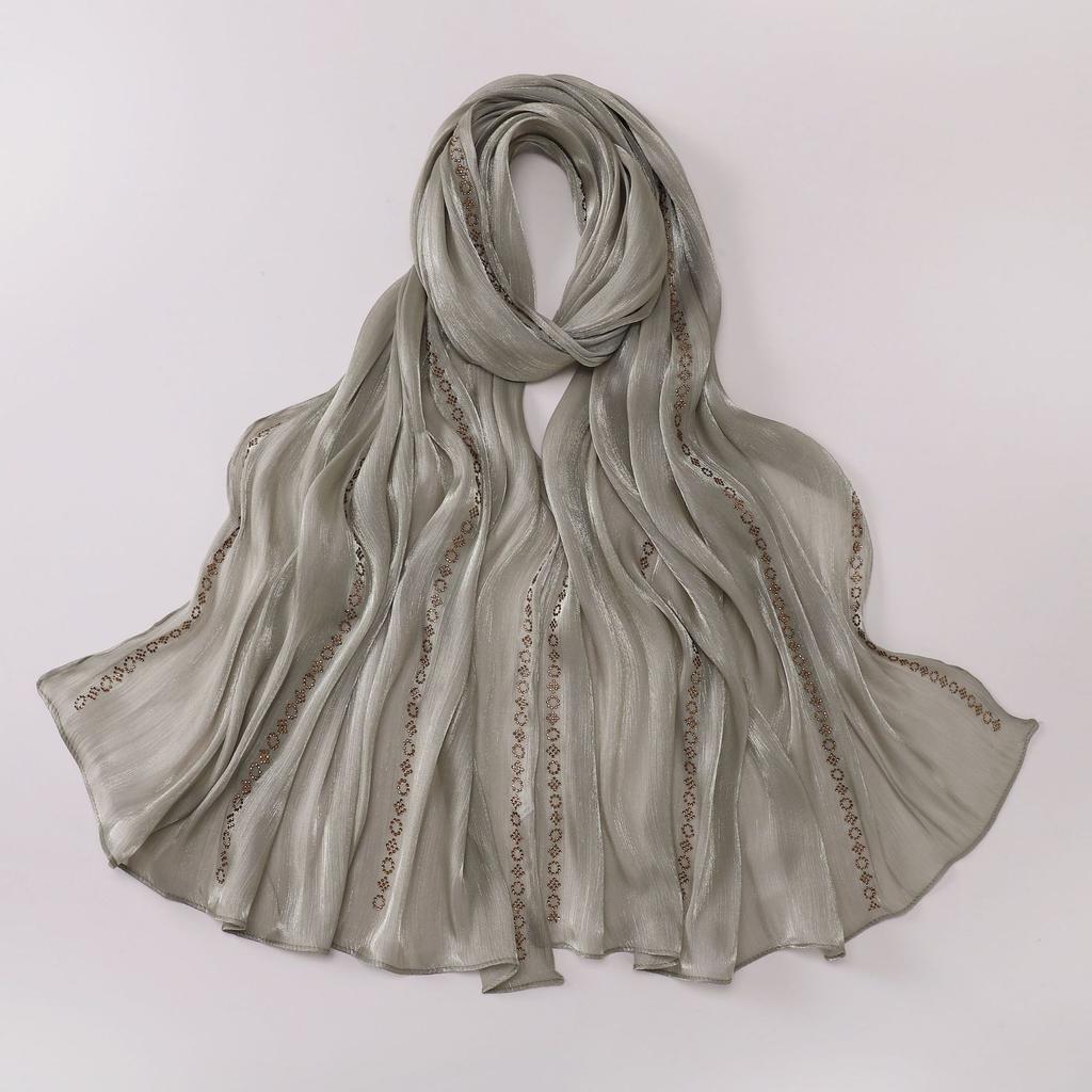 Shimmer Silk Hijab Scarf For Women Crinkle Hijabs  Diamond Luxury Medine Silk Veil Muslim Women Shiny Shawl Turban Bandana