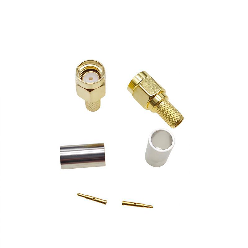 Gold-Plated All-Copper SMA Male Crimp Connector for 50-3/RG58/LMR195/RG142 Cable