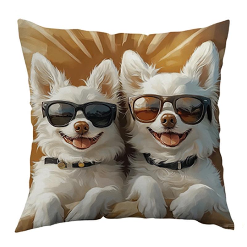 Vibrant Bohemian Style Short Plush Pillow Cover 45x45cm Charming Dog Living Room Bedroom Decor (Pillow Insert Not Included)