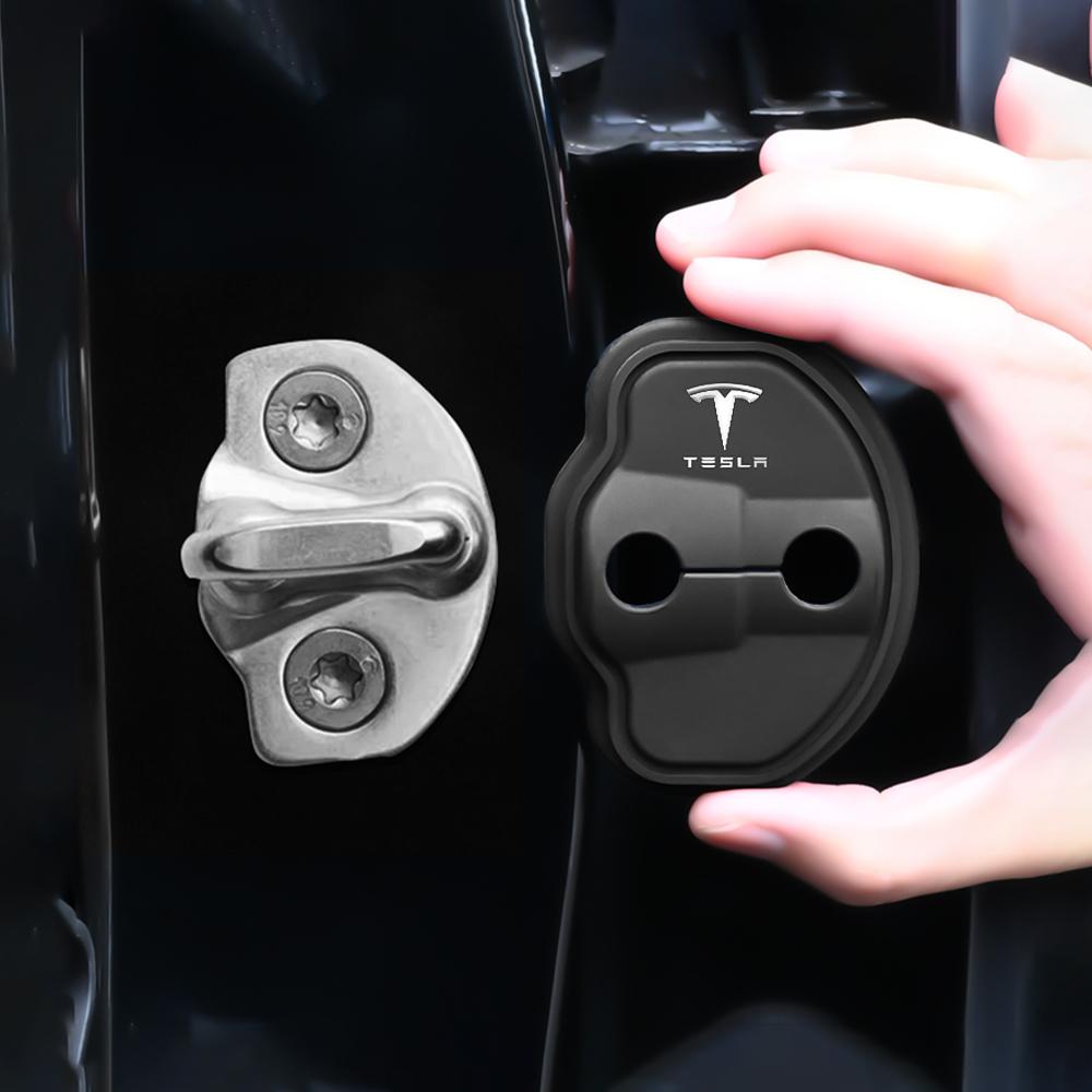 2/4Pc Car Silicone Door Lock Cover Protective Sticker Accessories For Tesla Model 3 Model S X Model Y Roadster SpaceX Cybertruck