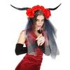 Halloween Hairhoop with Antelope Horn Dark Series Flower Headband with Veil Theme Party Headwear Festival Props Hairband