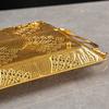 European Cake Tray,Household Metal Rectangle Hollowed-Out Shape Golden Handle Fruit Plate,Snack Plate Party Decoration,18 inch