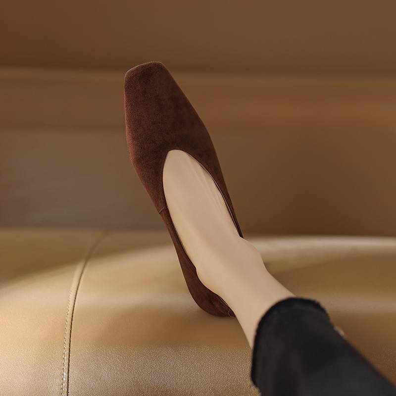 Krazing Pot Sauesemsket skinn Firkantet tå Tykke høye hæler Vårsko Vintage Damepumps