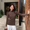 Women’s Slim Fit Brushed Fleece Lined Stand Collar T-Shirt with Long Sleeves for Spring, Autumn, and Winter.