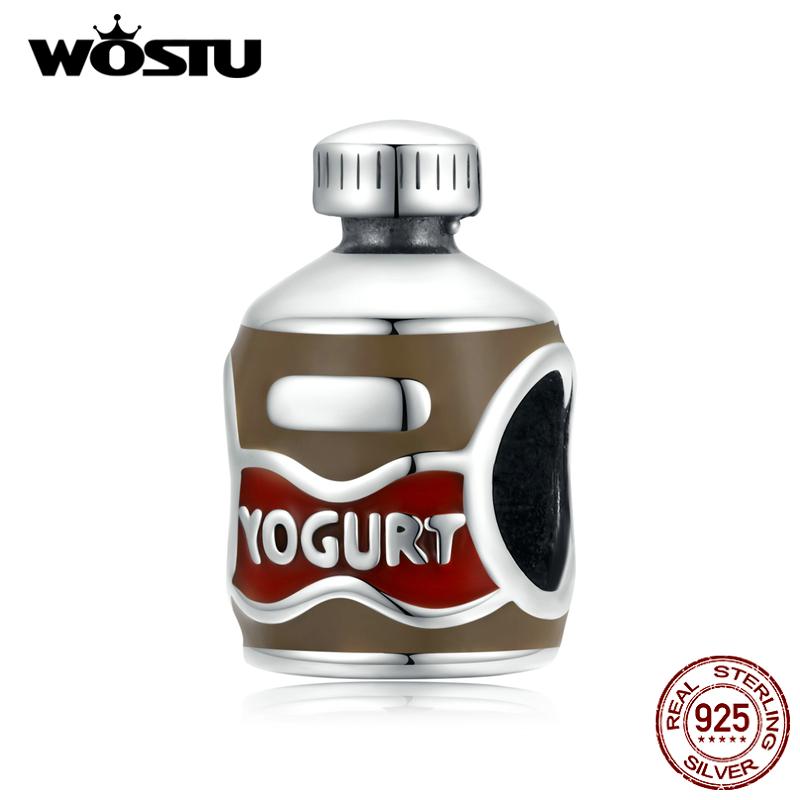 

WOSTU эмалированная мультяшная коричневая бутылка йогурта, стерлинговое серебро 925 пробы, подвесные бусины, подходят для браслета, ювелирные украшения 925 silver