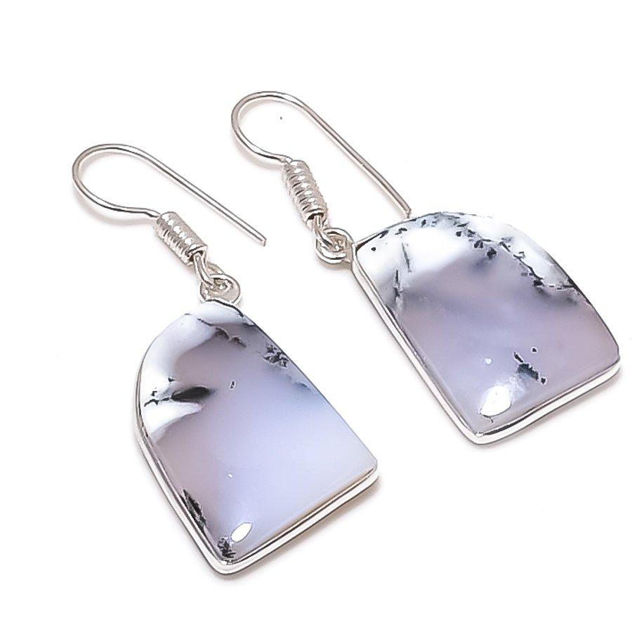 

Natural Dendrite Opal Gemstone 925 Sterling Silver Jewelry Earring 1.65 A2w99