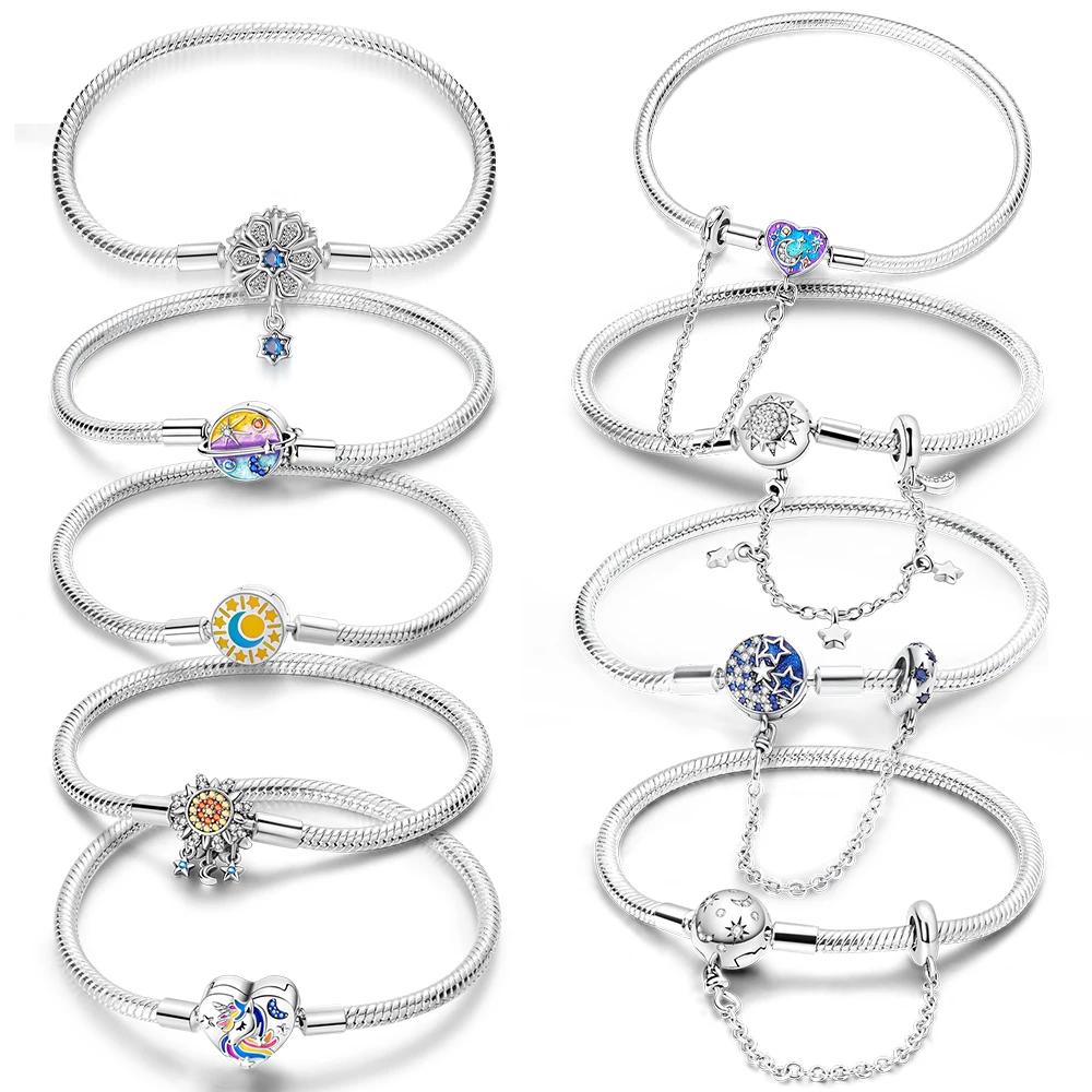 Colorful Dreamy Star Moon Bead Bracelet Fixed Chain Unicorn Women 925 Silver Bracelet Jewelry Anniversary Fine Gift