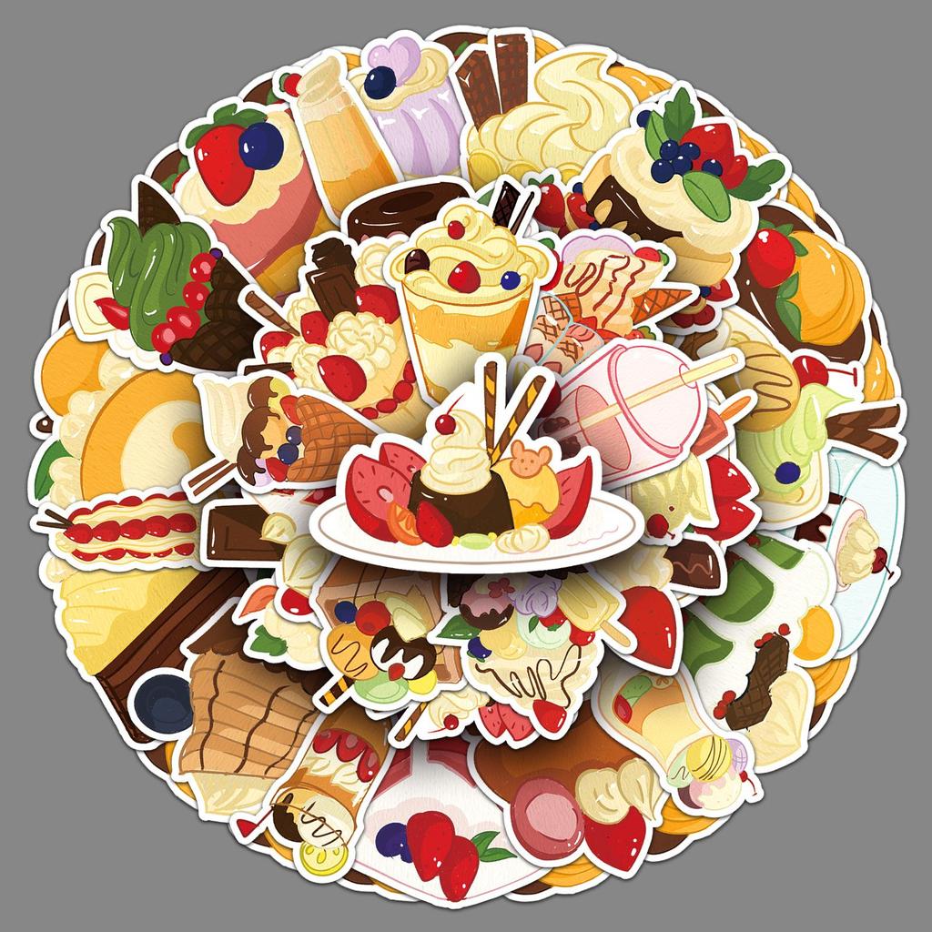 50 Unique Dessert-Themed Waterproof Stickers for Decorating Phones, Cases, and Suitcases