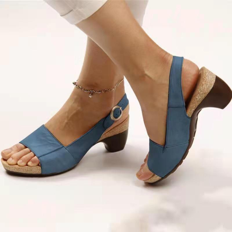 Spring and summer new Yuzui beach thick heel one-word buckle strap high-heeled women's sandals