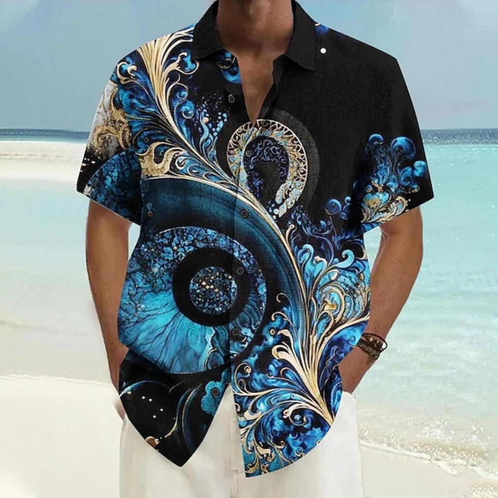 Fashion Colorful Men's Shirts Outdoor Street Short Sleeve Tops Laser Printed Patterns Summer  New Loose Men's Clothing