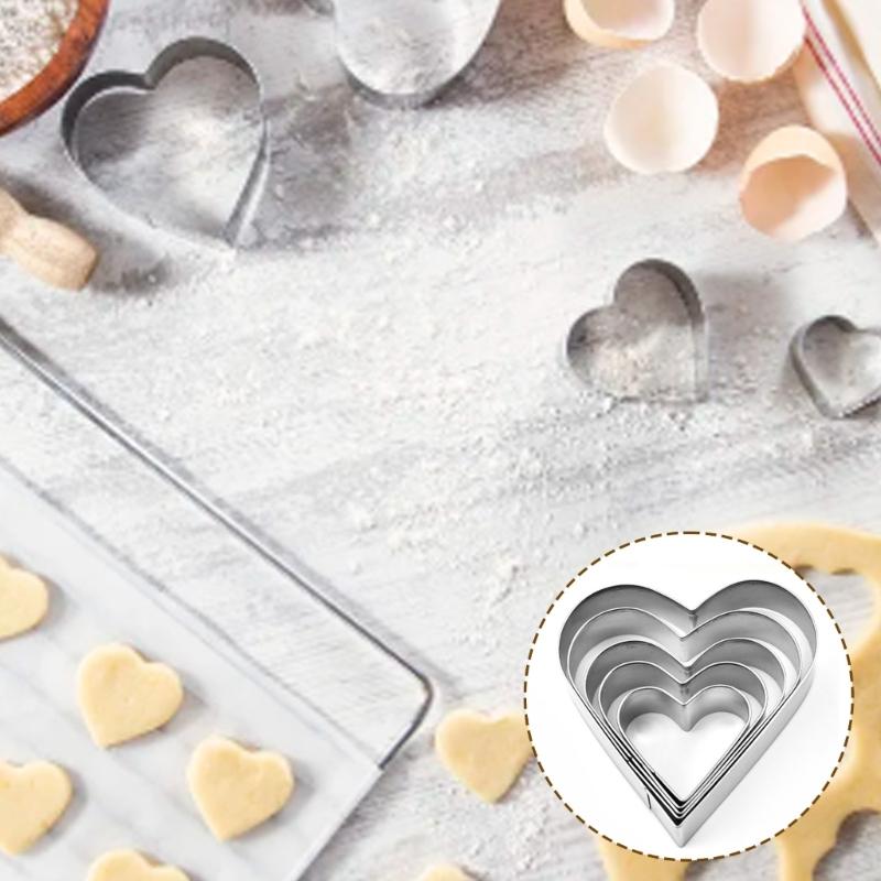5PCS Stainless Steel Heart Cookie Cutters Valentines Day Biscuits Molds Cake Bakewares Dessert Baking Accessories