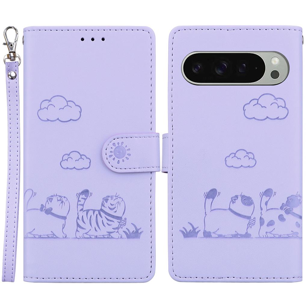 Dla Google Pixel 9 Pro/Pixel 9 Etui Blokujące RFID Wzór Kotka TPU+Skóra PU Pokrowiec na Telefon