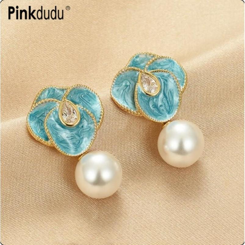 Pinkdudu  Resin Bead  Zinc Alloy Earrings Flower Drip Glaze Trendy Stud Earrings Women Jewelry PD2275