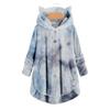 Women Fashion Plush Pocket Winter Tie-dyed Long Sleeve Keep Cat Ears Warm Coat