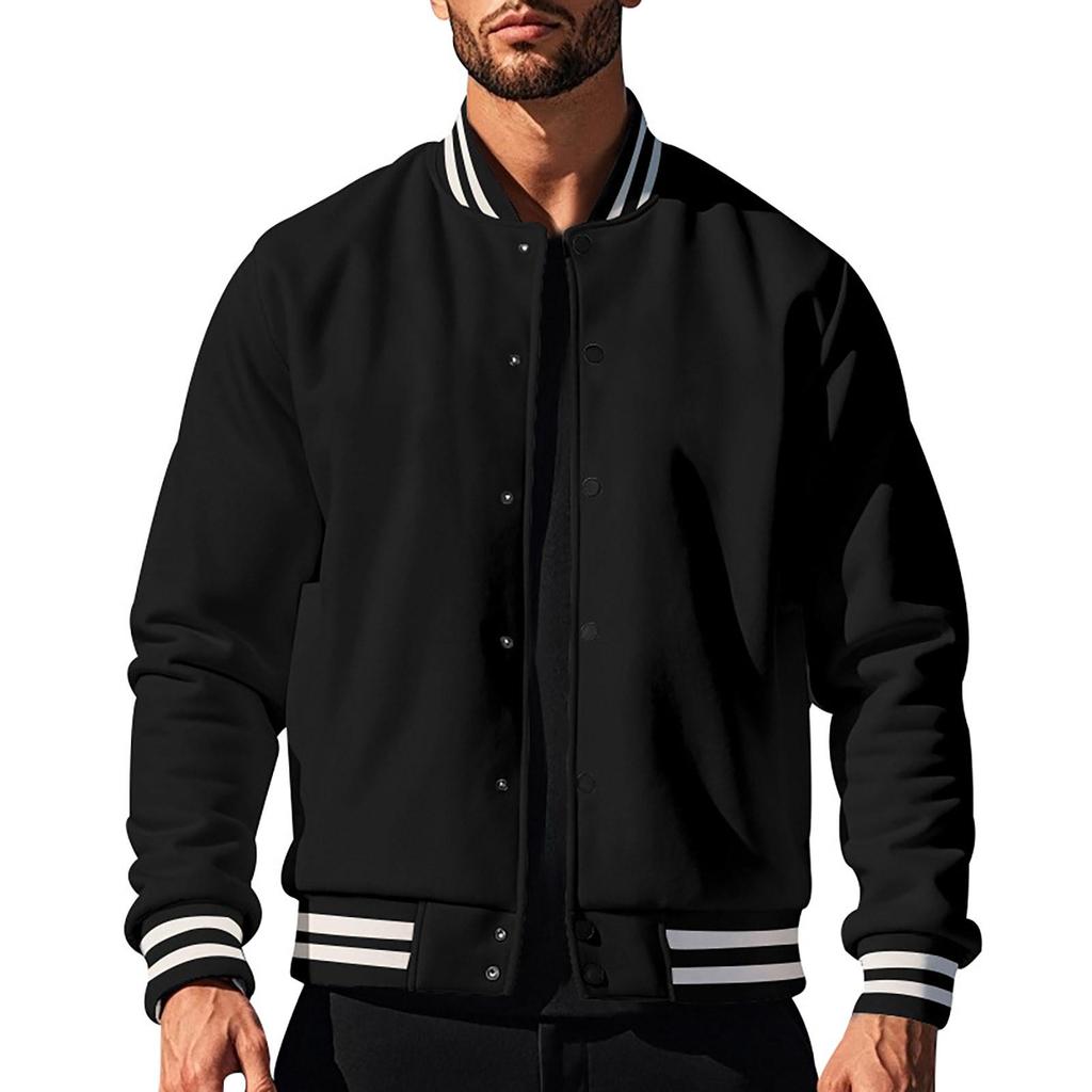 Men's autumn and winter fleece American retro baseball jacket loose casual stand-up collar single-breasted