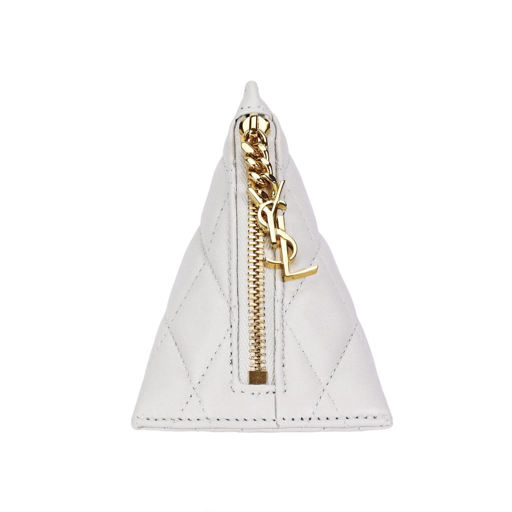 Saint Laurent Ysl Berlingo Geometric Shape Gold Logo Pendant Quilted Charm Small Lambskin Wallet Women Wallet White 669925-1EL01-9207