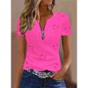 Ladies' Elegant Love Printed Zipper Collar Short Sleeved T-shirt