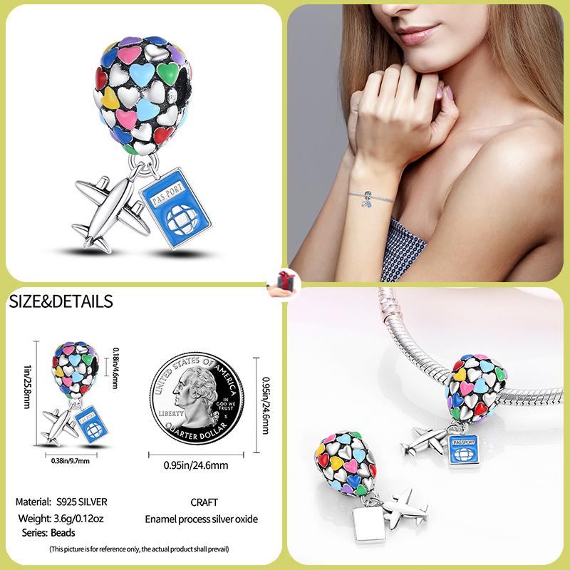 925 Silver Globe Airplane Charm Beads For DIY Bracelet Making Ladies Jewelry 3mm Original Design