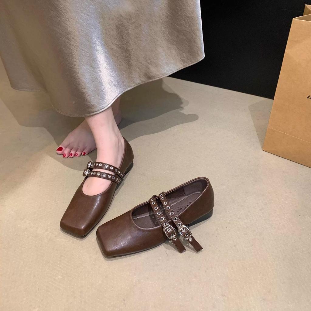 Brown Retro French Mary Jane High Heels 2025 Women's New Temperament One-word with Square Head Soft Sole Light Mouth Single Shoes