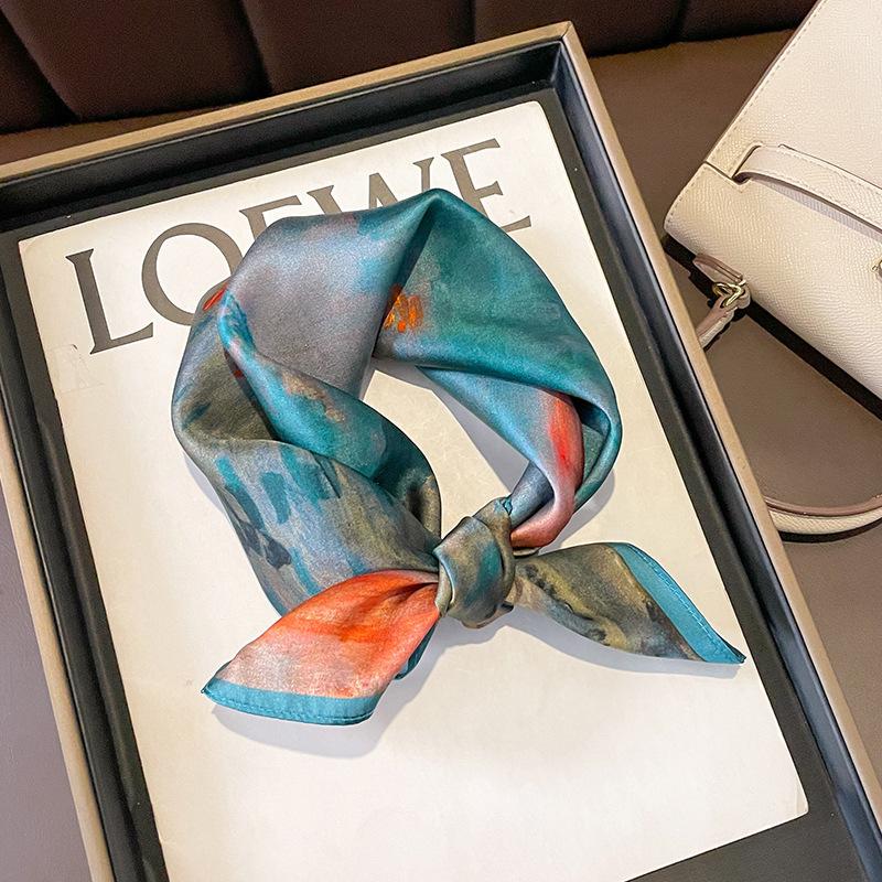 

Square Neckerchief Women 100% Real Silk Scarf Luxury Shawl Designer Floral Print Female Hijab Bandana Headband Real Silk 53x53cm