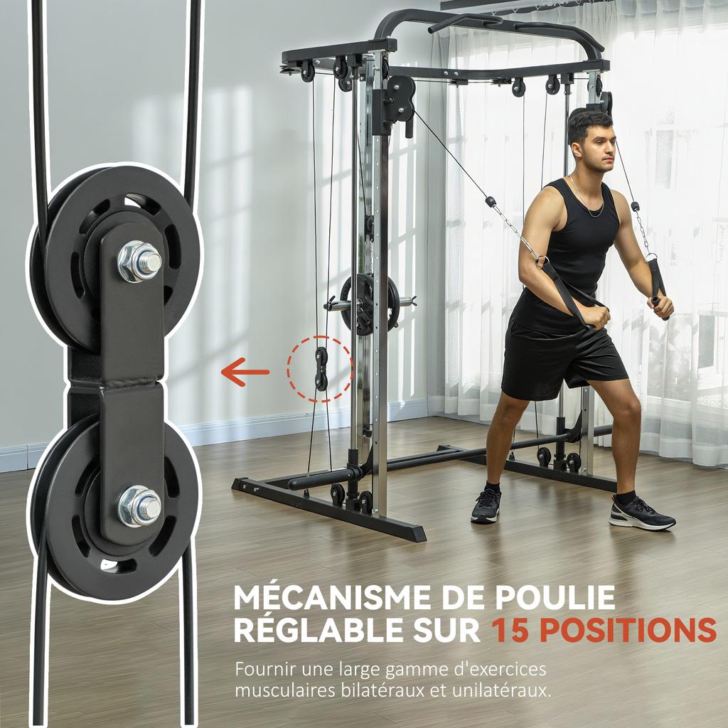 Weight Training Station Cable Pull Station Squat Rack Cable Cross-Over Bar 210 X 132 X 225 Cm Black