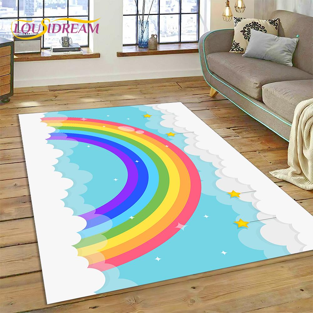 Rainbow 3D Colour Illusion Cartoon Rug Carpet for Living Room Bedroom Home Decor,Floor Mat Non-slip Decoration for Sofa Doormat