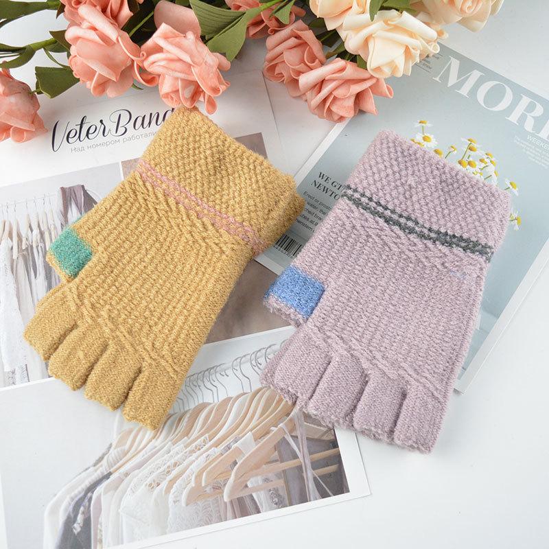 New Couple Half-finger Gloves Winter Leaking Finger Writing Typing Knitted Thermal Gloves Outdoor Cycling Gloves