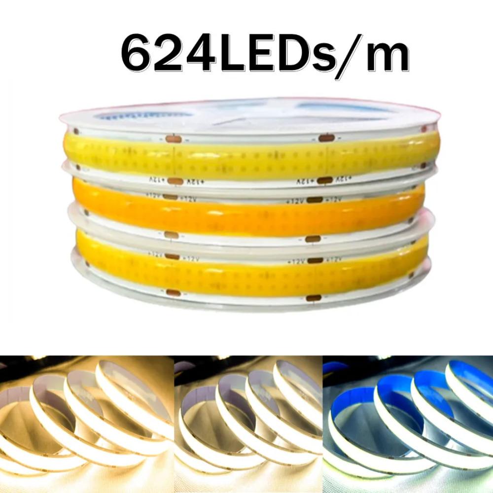 COB LED Lights Strip High Brightness Flexible FOB LED Tape Double Row 624LEDs/M RA90 Dimmable 3000K 4000K 6000K DC12V/24V Strip