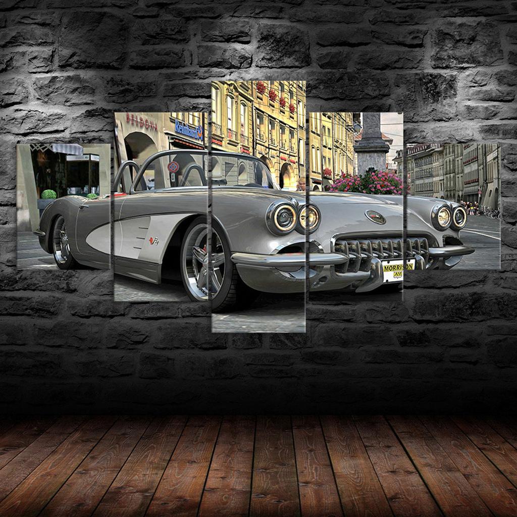 Classic Chevrolet Corvette Car Canvas 5 Piece Five Panel Print Modern Wall Art Poster Picture Home Decor Gift For Him For Her