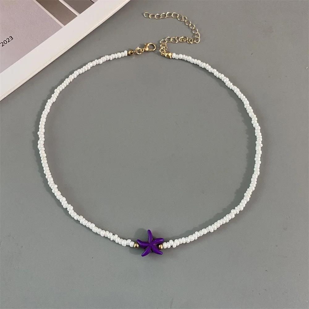 Shell Starfish Woman Short Necklace Summer Bohemian Holiday Gift Handmade Choker White Seed Beads Neck Jewelry Holiday Gifts