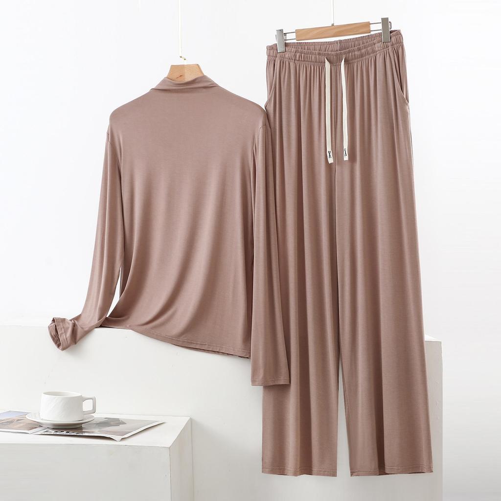 Damen Hochhals Langarm Pyjama-Set mit Schulterschutz - Weich, Glatt, Große Größen Sommer Nachtwäsche